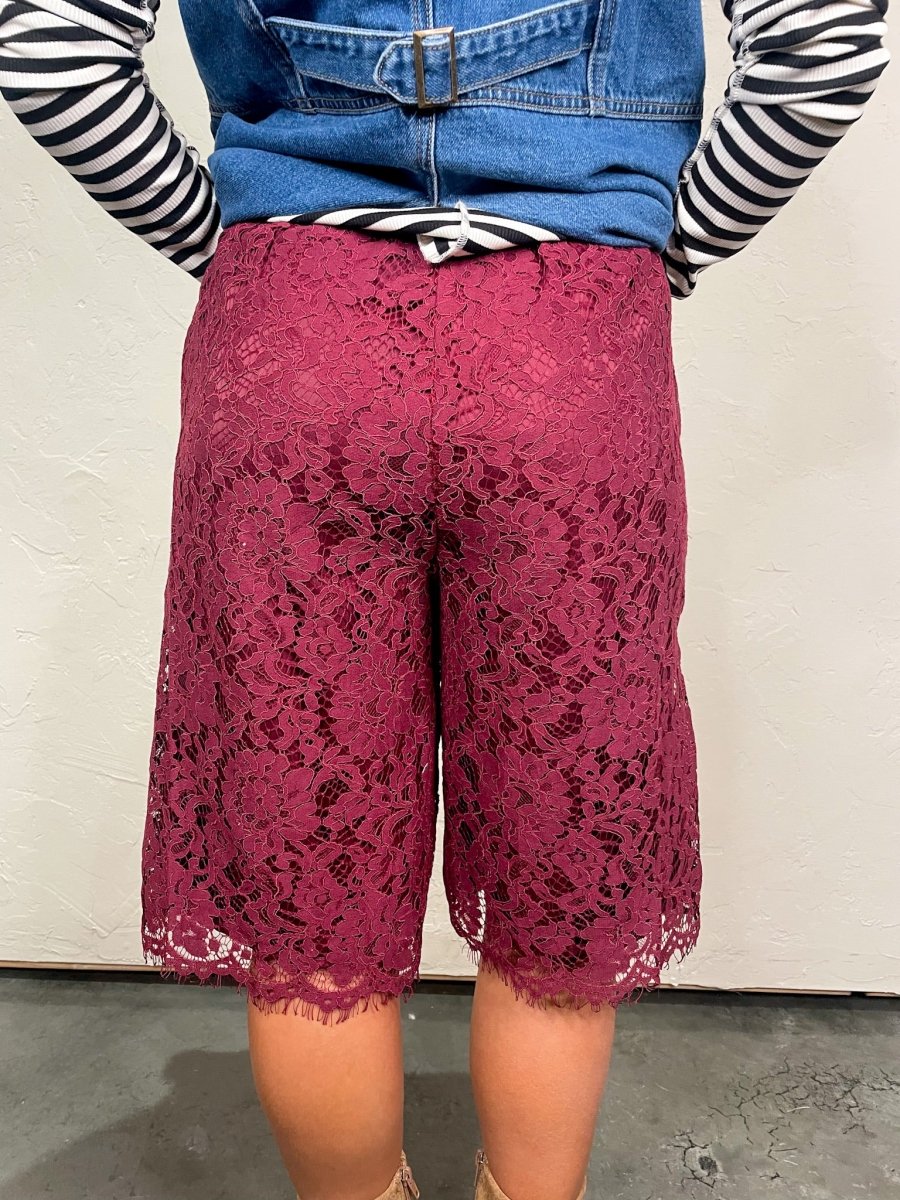 Allison Lace Bermuda Shorts - Burgundy - Revel Boutique