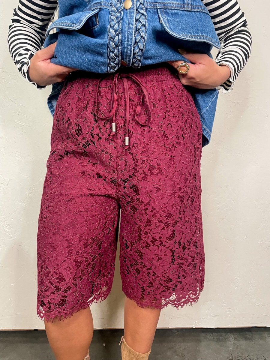 Allison Lace Bermuda Shorts - Burgundy - Revel Boutique