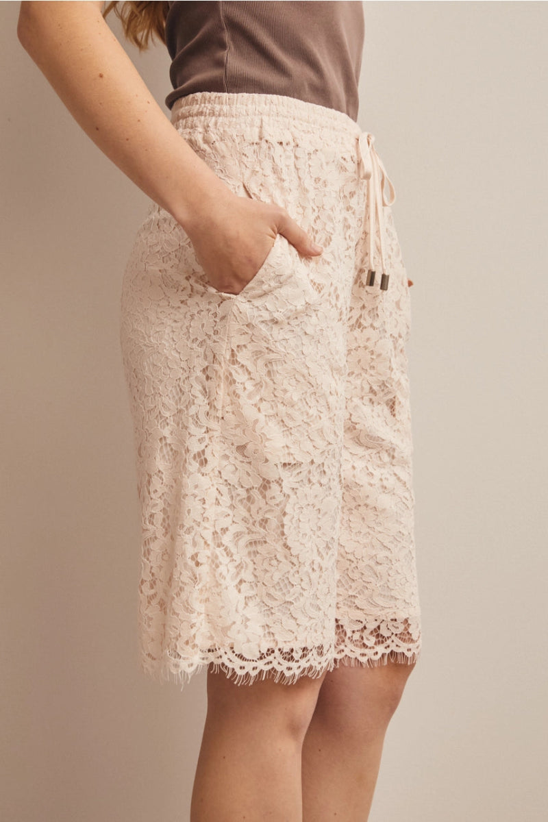 Allison Lace Bermuda Shorts - Ecru - Revel Boutique