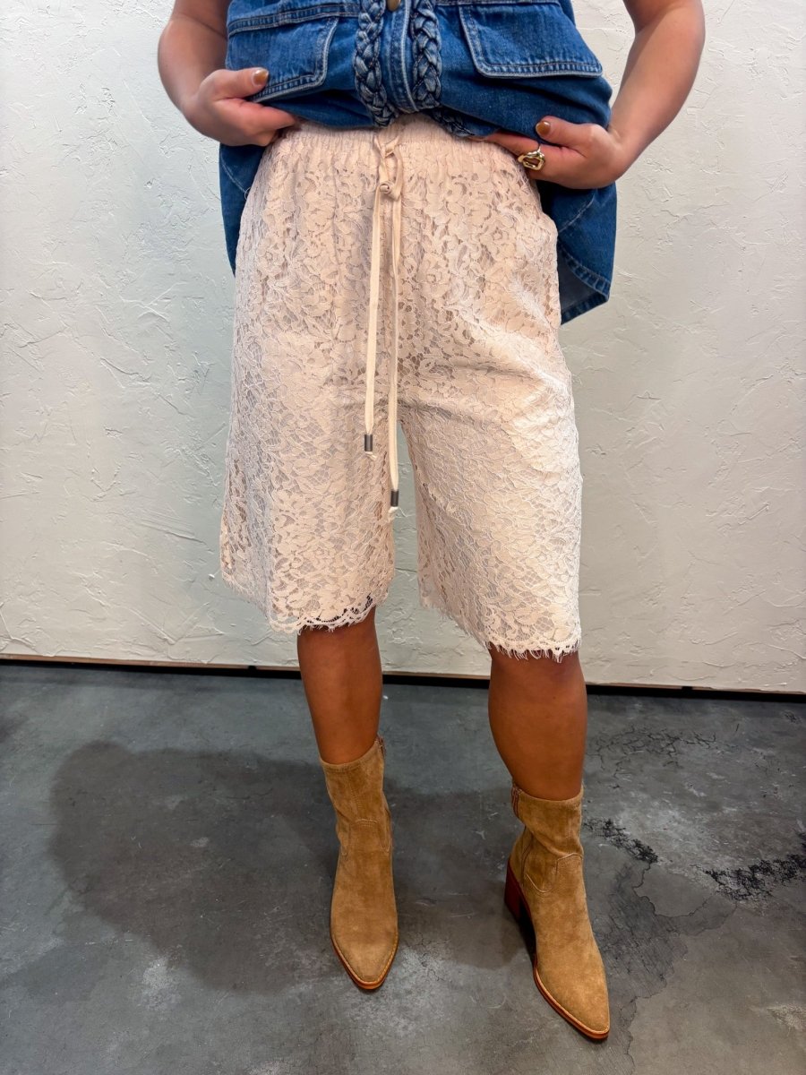 Allison Lace Bermuda Shorts - Ecru - Revel Boutique