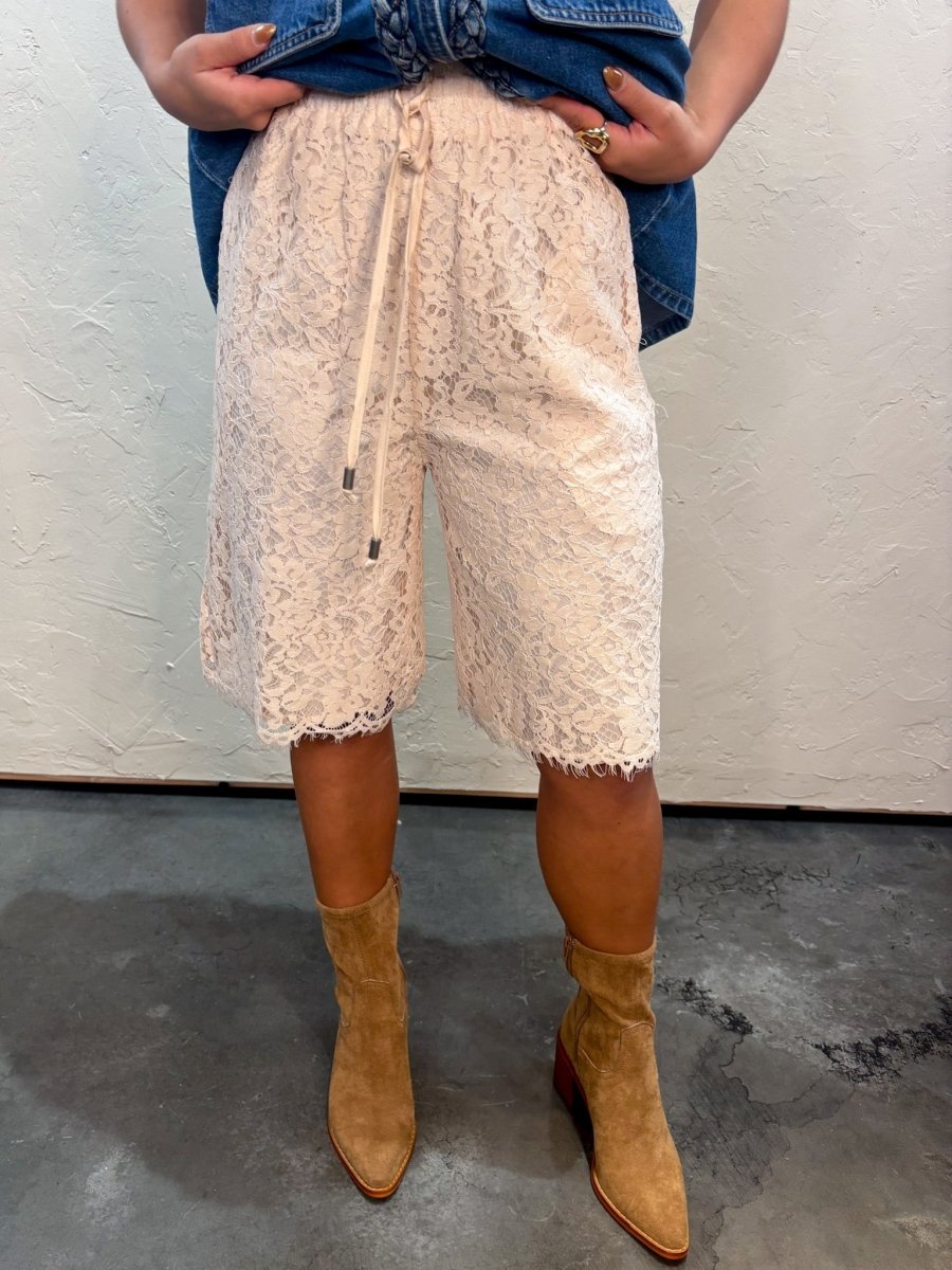 Allison Lace Bermuda Shorts - Ecru - Revel Boutique