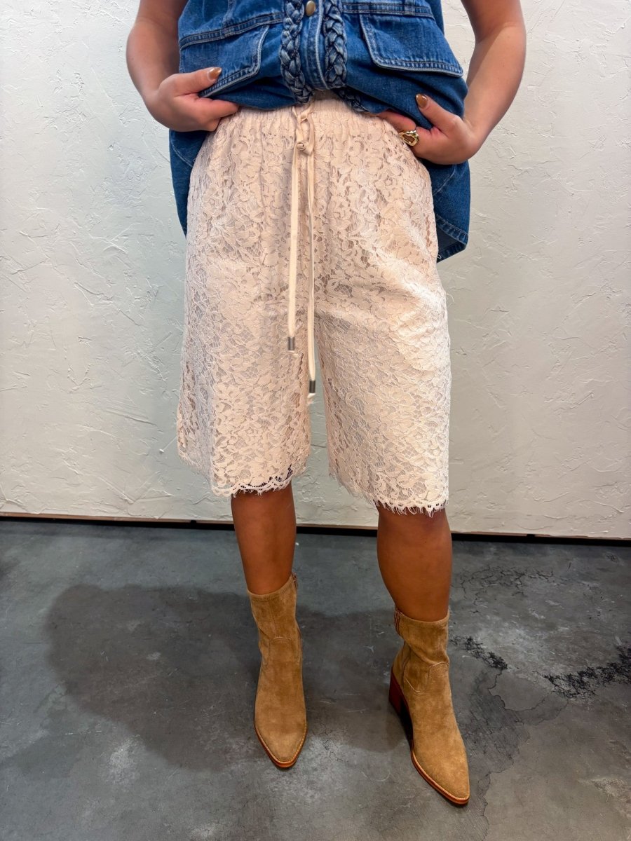 Allison Lace Bermuda Shorts - Ecru - Revel Boutique