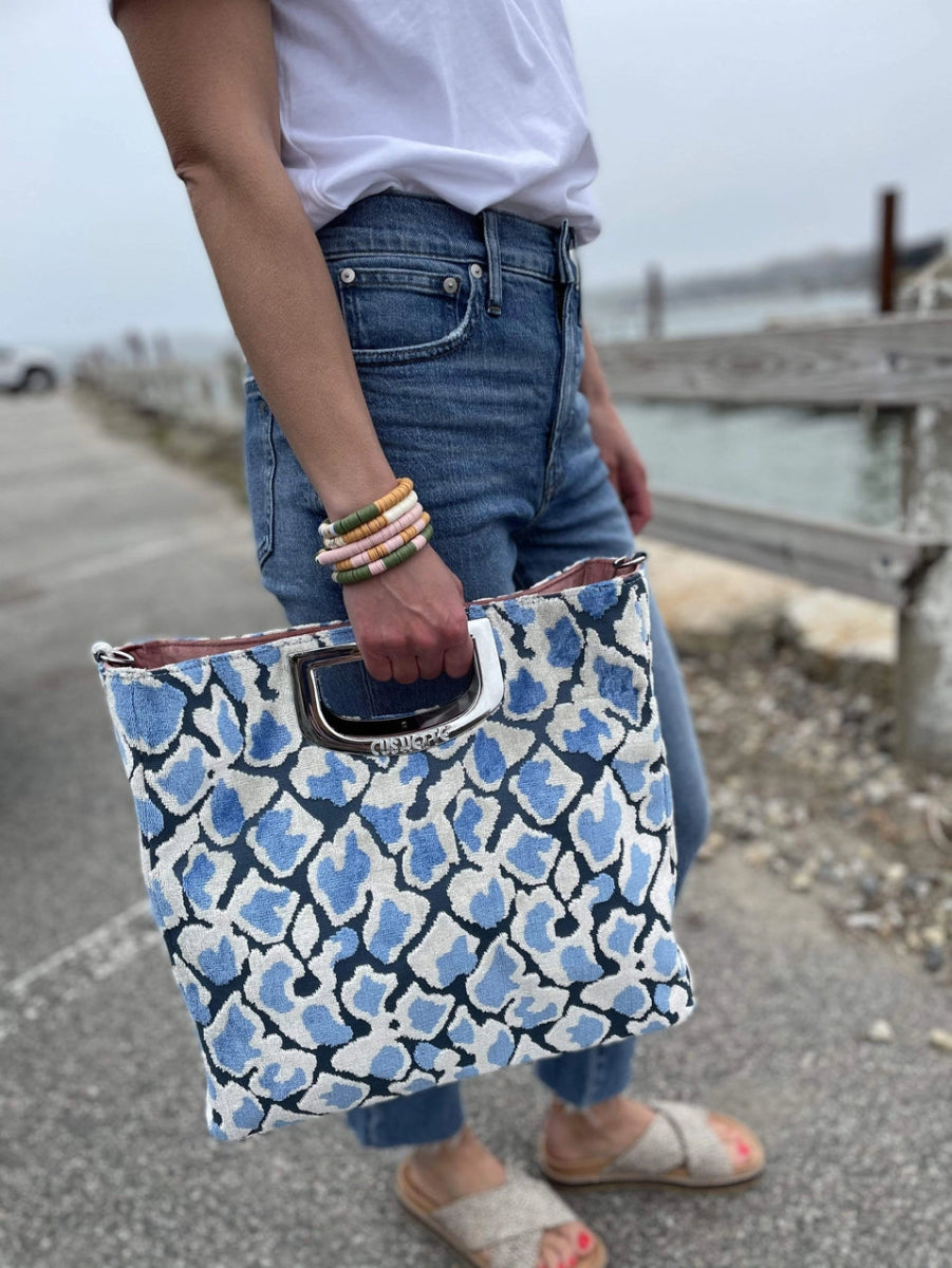 Artisan Duchess Crossbody - Blue Leopard w Chrome Adjustable - Revel Boutique