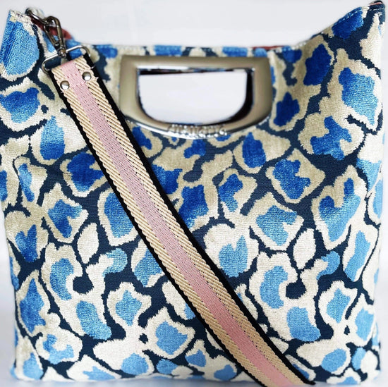 Load image into Gallery viewer, Artisan Duchess Crossbody - Blue Leopard w Chrome Adjustable - Revel Boutique
