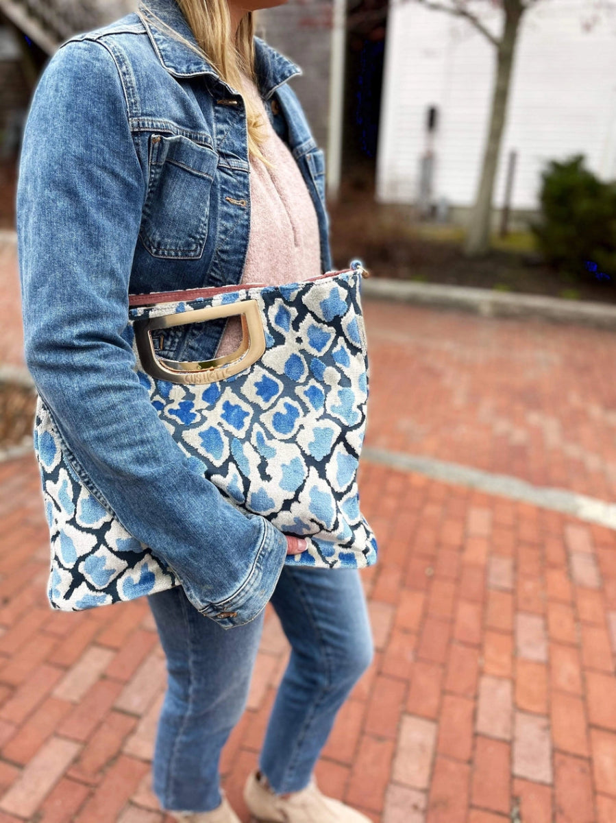 Artisan Duchess Crossbody - Blue Leopard w Gold Adjustable - Revel Boutique