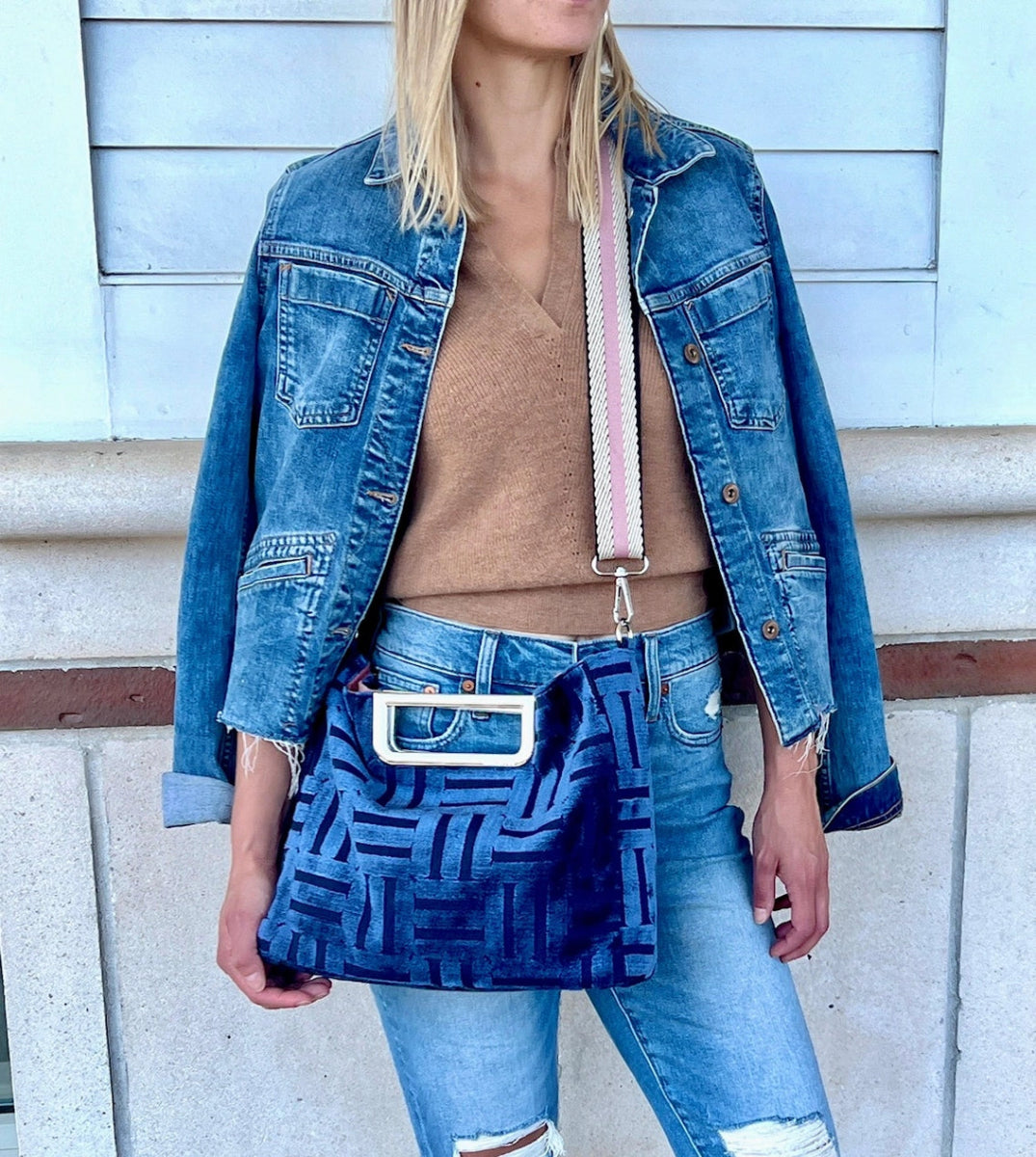 Artisan Jane Crossbody - Blue Basketweave w/Gold Adjustable - Revel Boutique