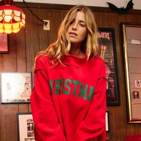 Artisan RED Christmas Reversible Mock Neck - Revel Boutique