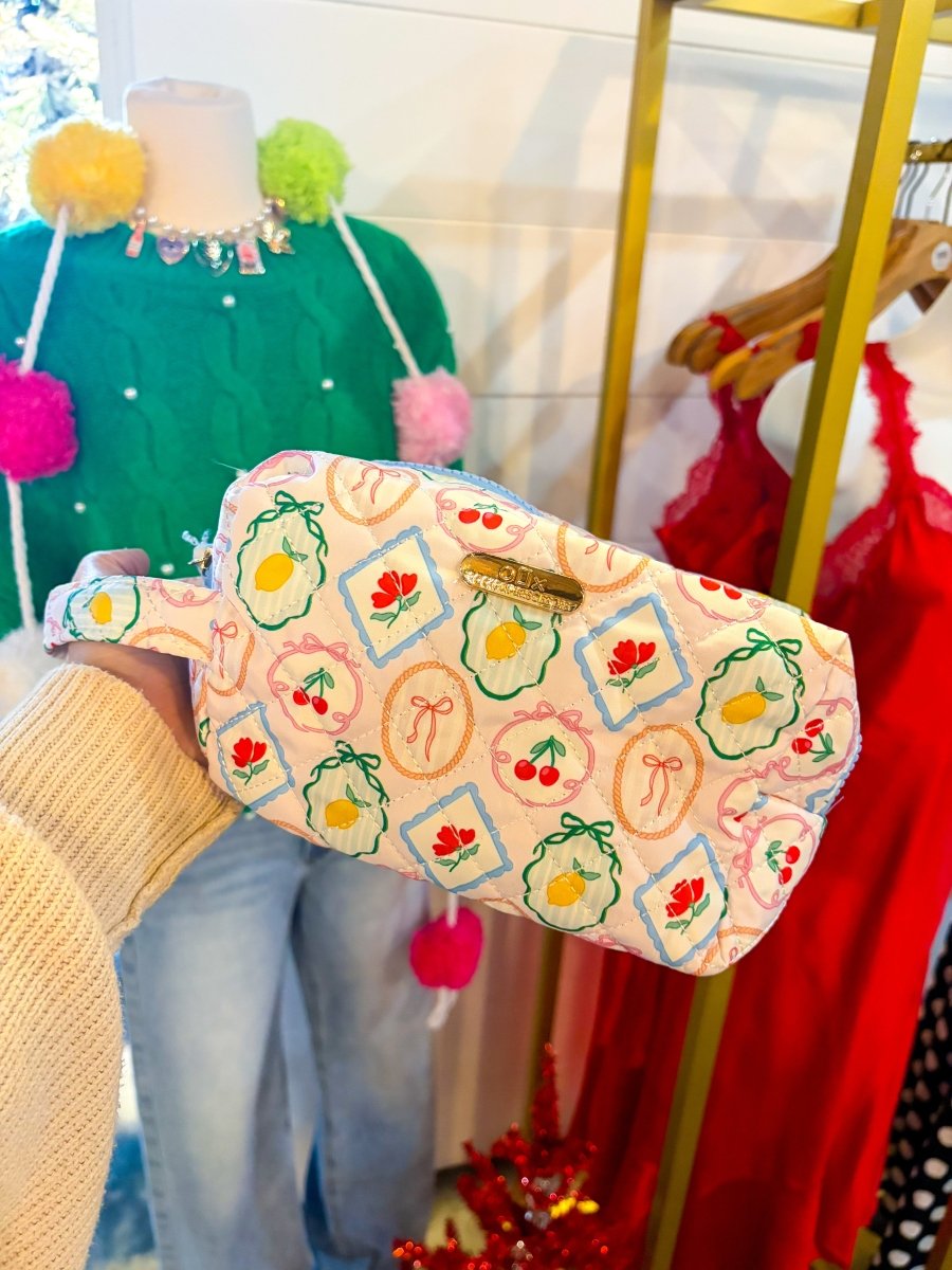 Artisan Side Zip Quilted Cosmetic Pouch - Fruit - Revel Boutique