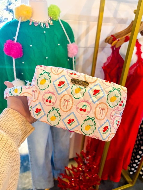 Artisan Side Zip Quilted Cosmetic Pouch - Fruit - Revel Boutique