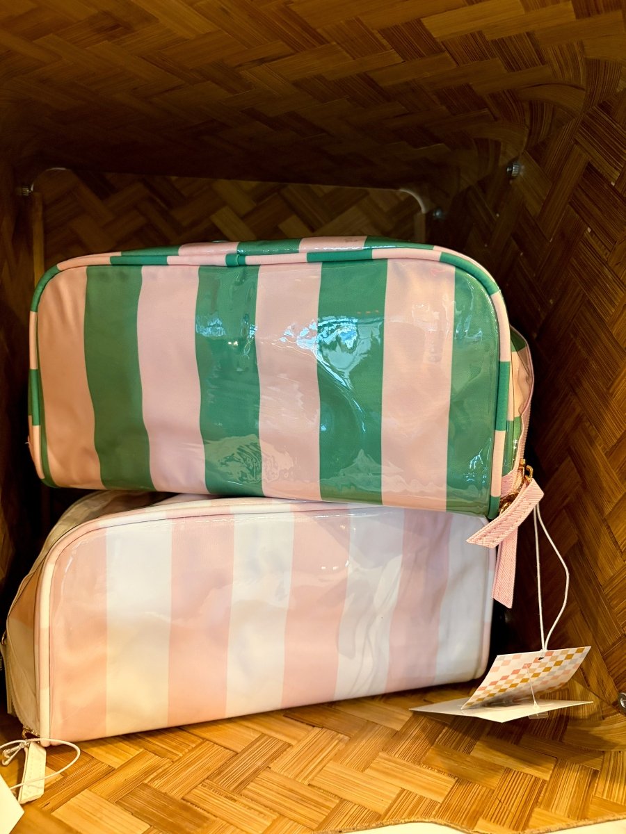 Artisan Stripe Wipeable Cosmetic Bag - Pink/Green - Revel Boutique