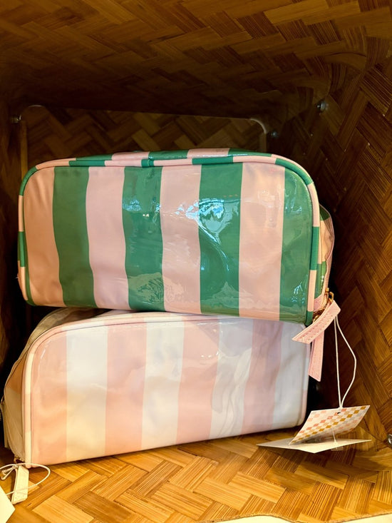 Artisan Stripe Wipeable Cosmetic Bag - Pink/Green - Revel Boutique