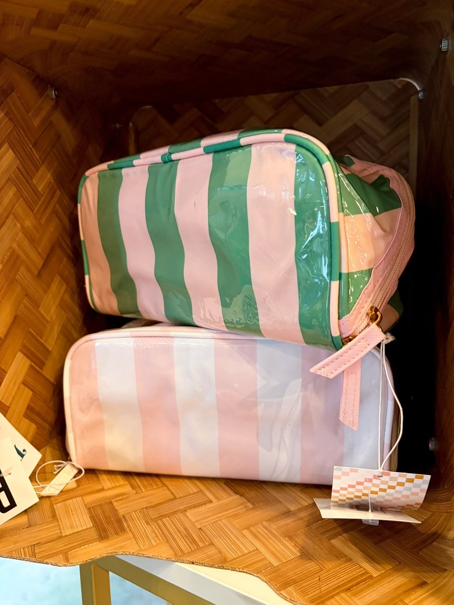 Artisan Stripe Wipeable Cosmetic Bag - Pink/Green - Revel Boutique