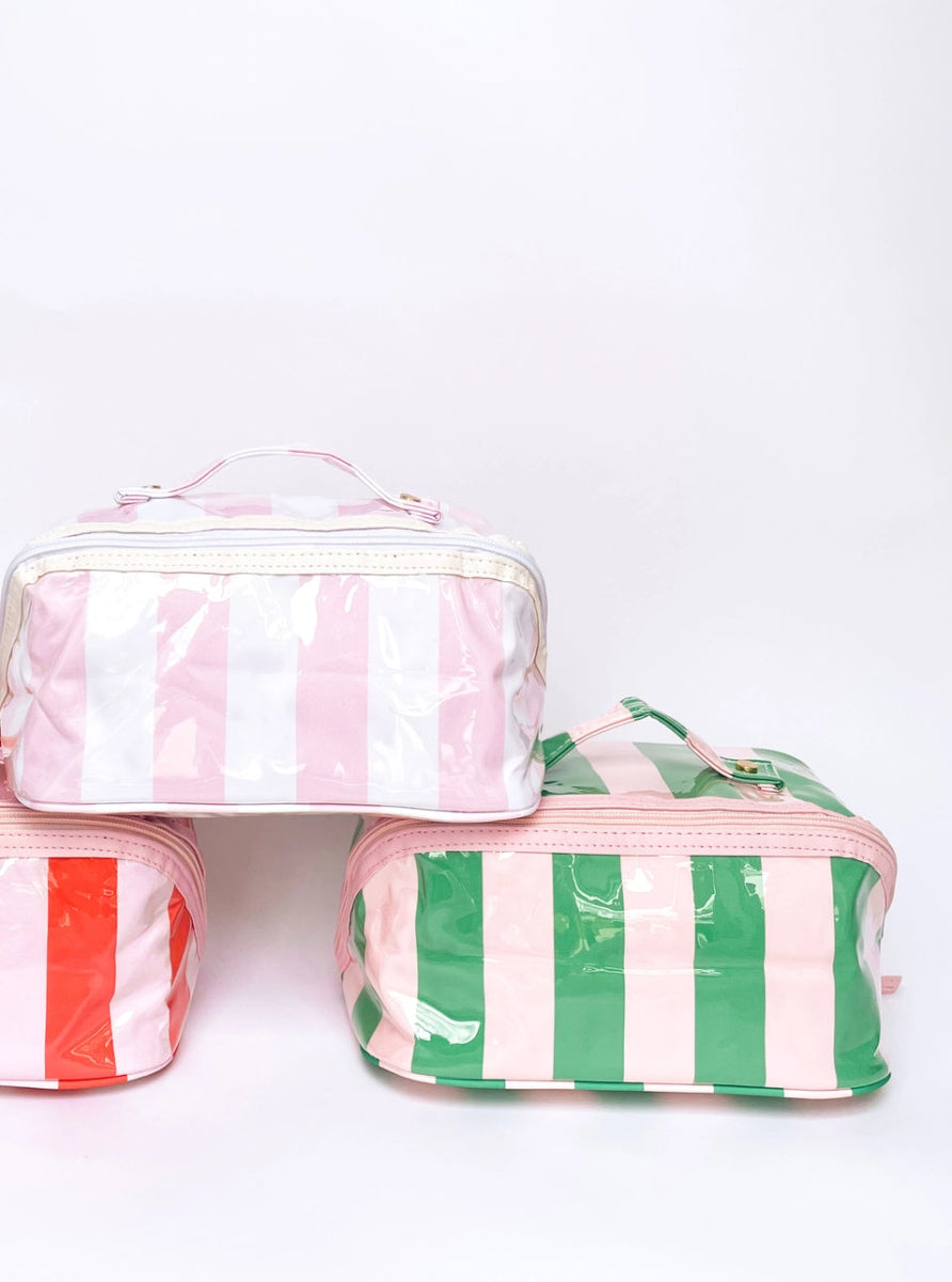 Artisan Stripe Wipeable Cosmetic Bag - Pink/Green - Revel Boutique