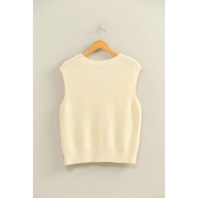 Sleeveless Ribbed Vest: Cream