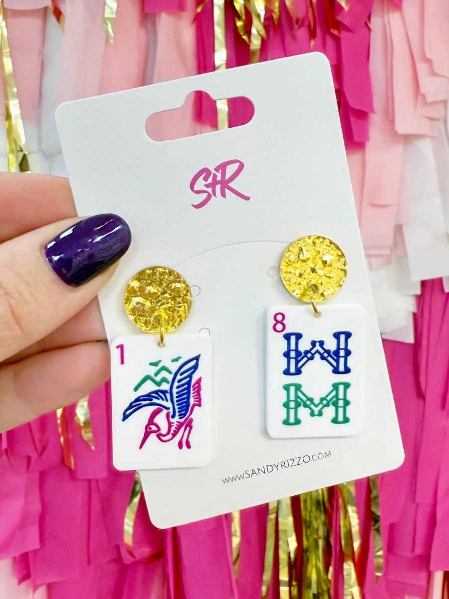 Bam Bird Jewel Tone Acrylic Mahjong Dangle Earring - Revel Boutique