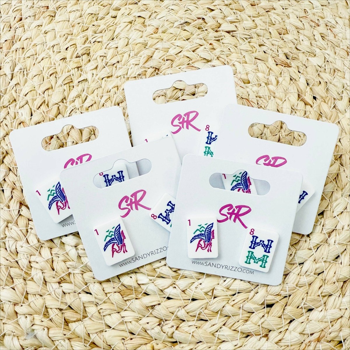 Bam Bird Jewel Tone Acrylic Mahjong Stud - Revel Boutique