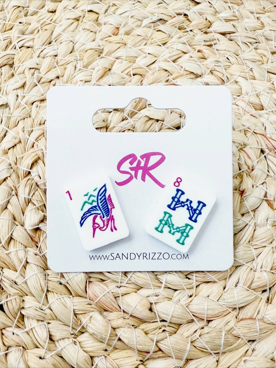 Bam Bird Jewel Tone Acrylic Mahjong Stud - Revel Boutique