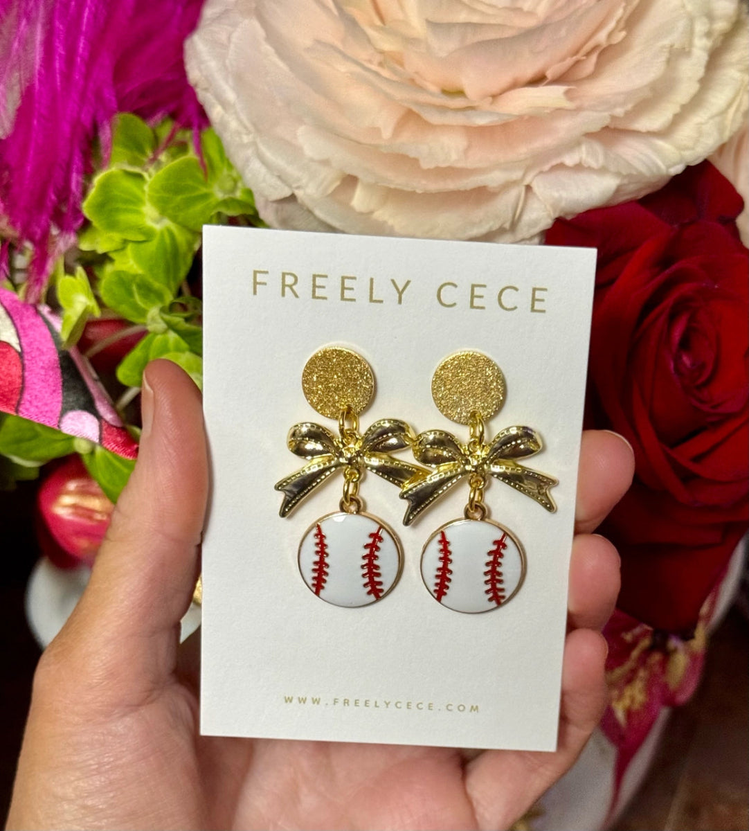 Baseball Bow Earrrings - Revel Boutique