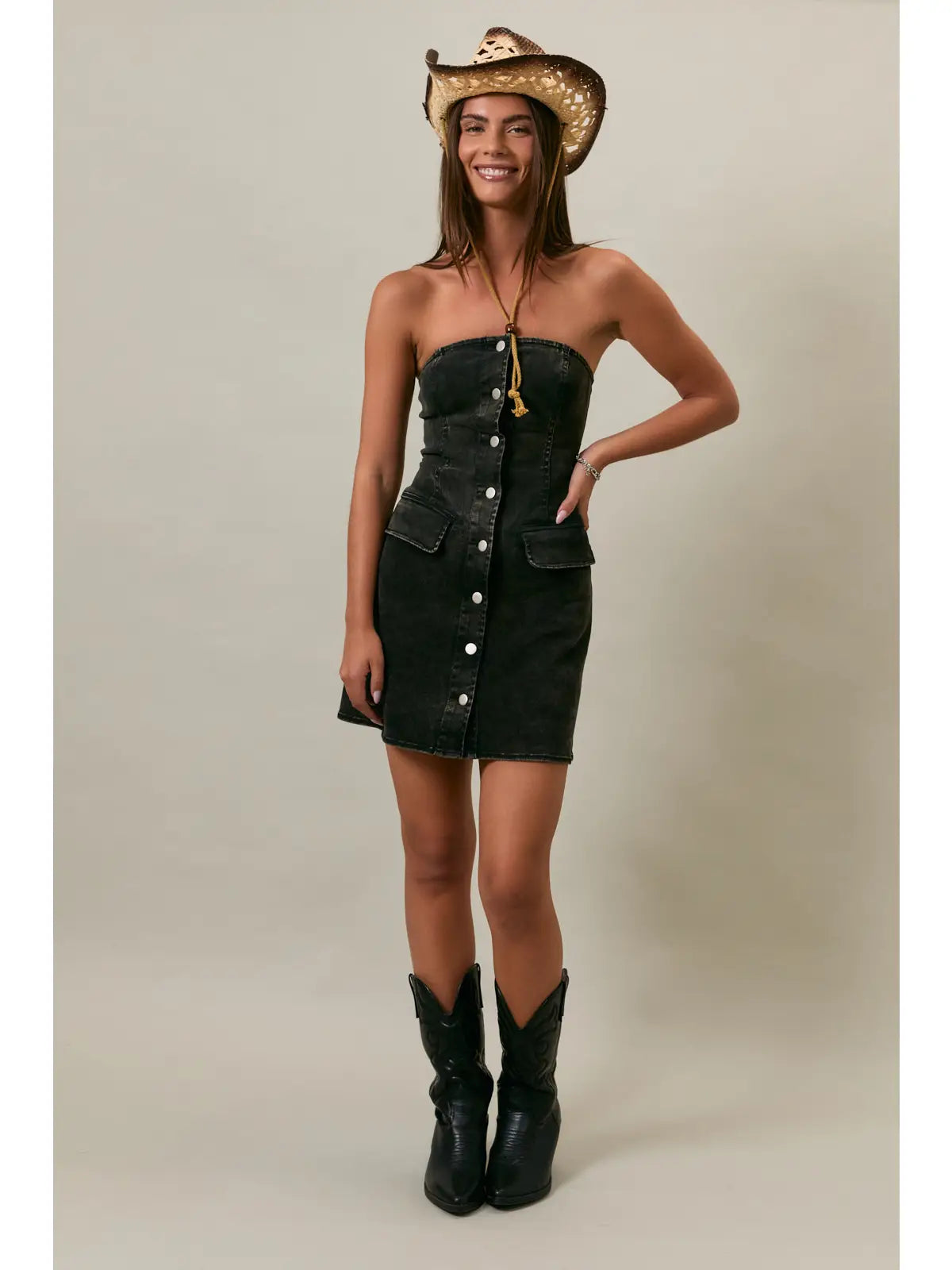 Game Day Denim Dress-Black