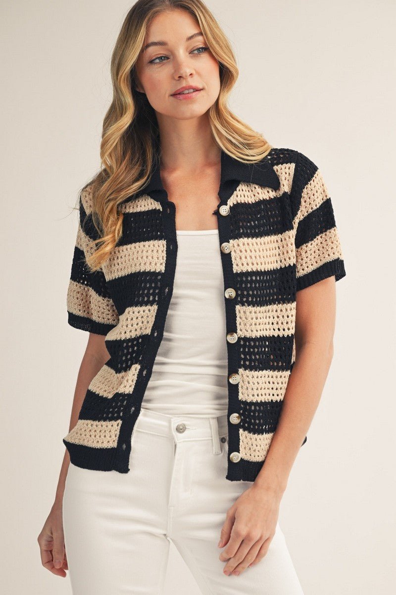 Beach Day Crochet Cardigan - Black/Tan - Revel Boutique