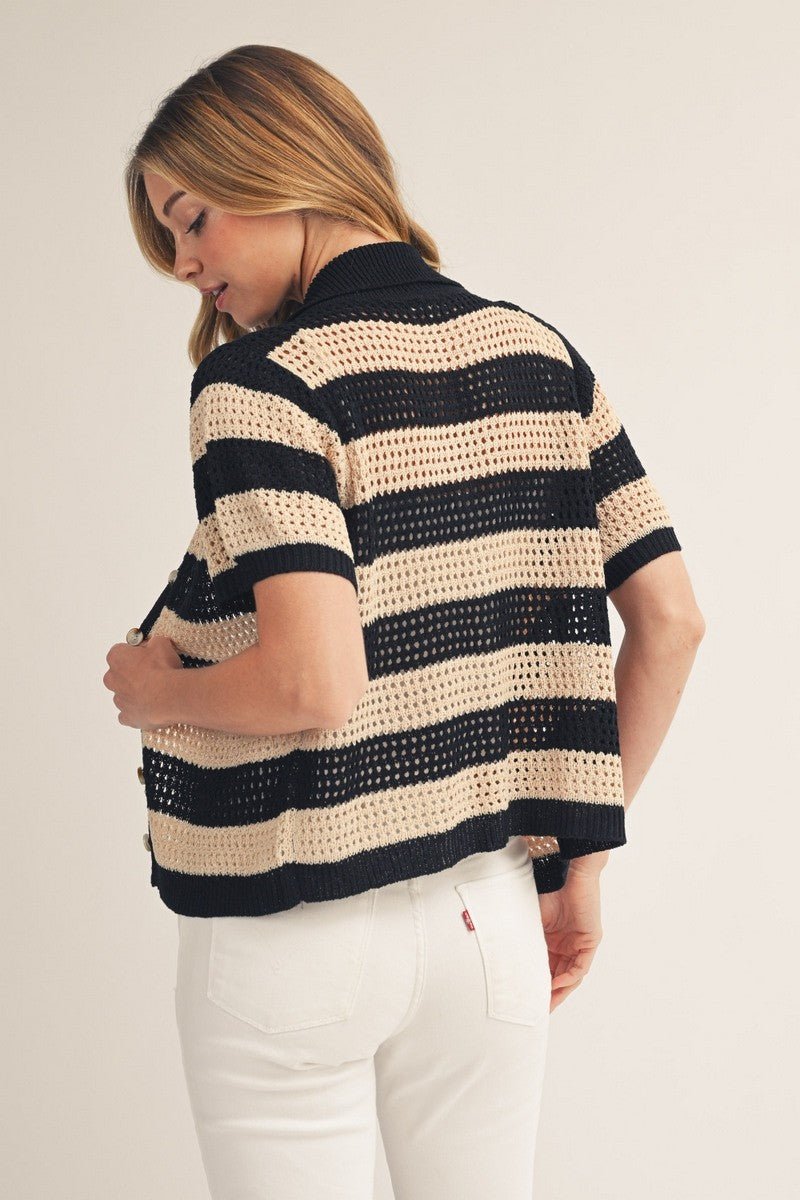Beach Day Crochet Cardigan - Black/Tan - Revel Boutique