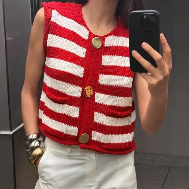 Big Button Sweater-Red - Revel Boutique