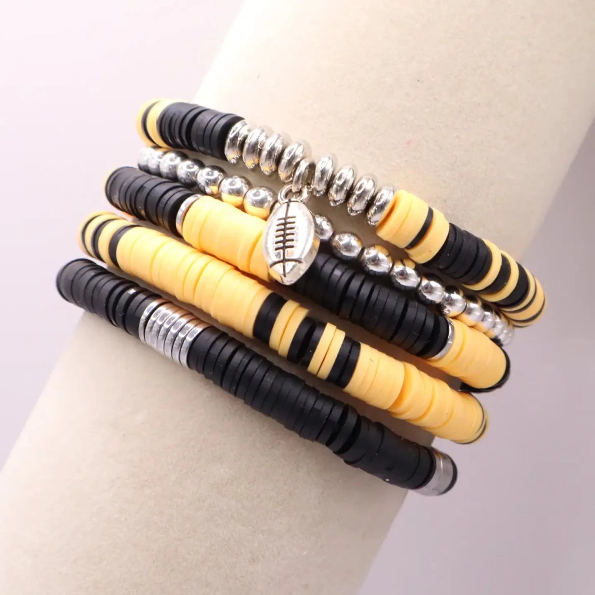 Black and Gold Game Day Heishi Bead Bracelet Stack - Revel Boutique