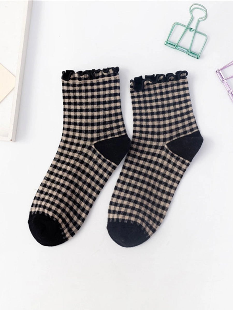 Black Gingham Ruffle Socks - Revel Boutique