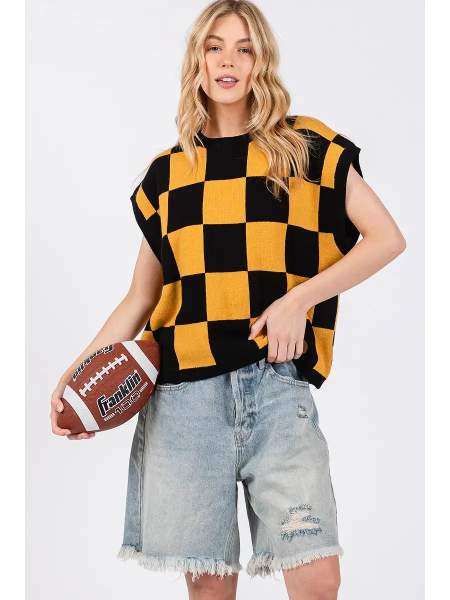 Black + Gold Check Top - Revel Boutique