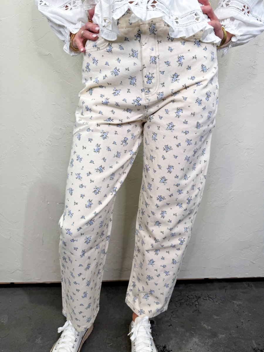 Bluebell Ecru Printed Jeans - Revel Boutique