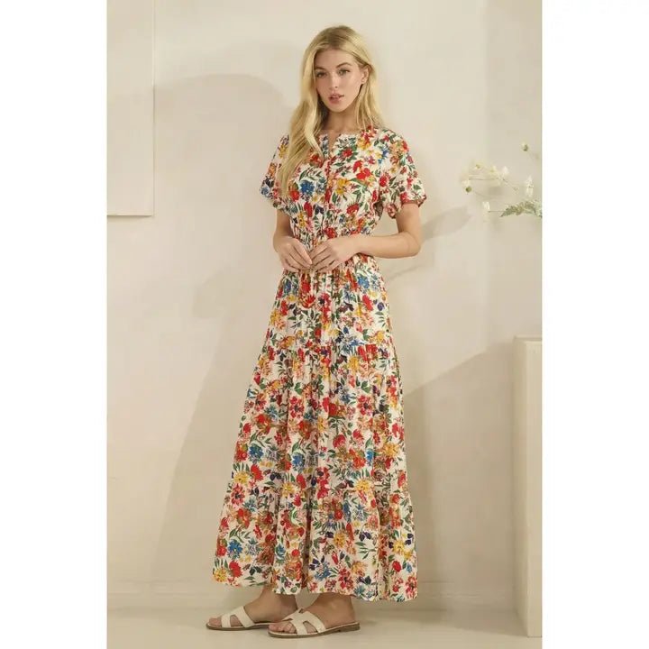 Botanical Smocked Maxi Dress - Revel Boutique