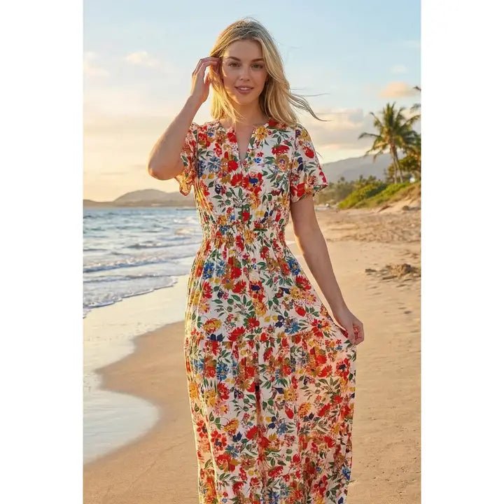 Botanical Smocked Maxi Dress - Revel Boutique