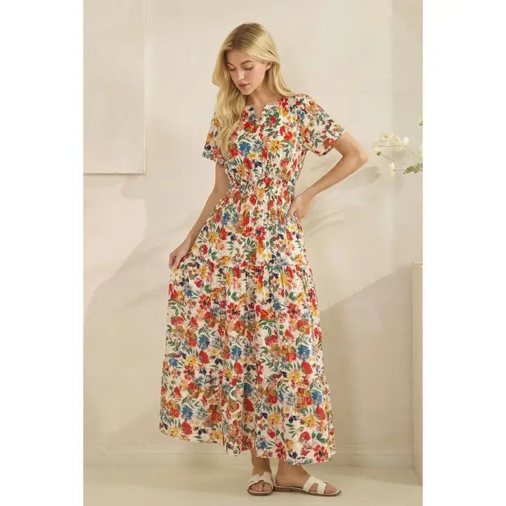 Botanical Smocked Maxi Dress - Revel Boutique