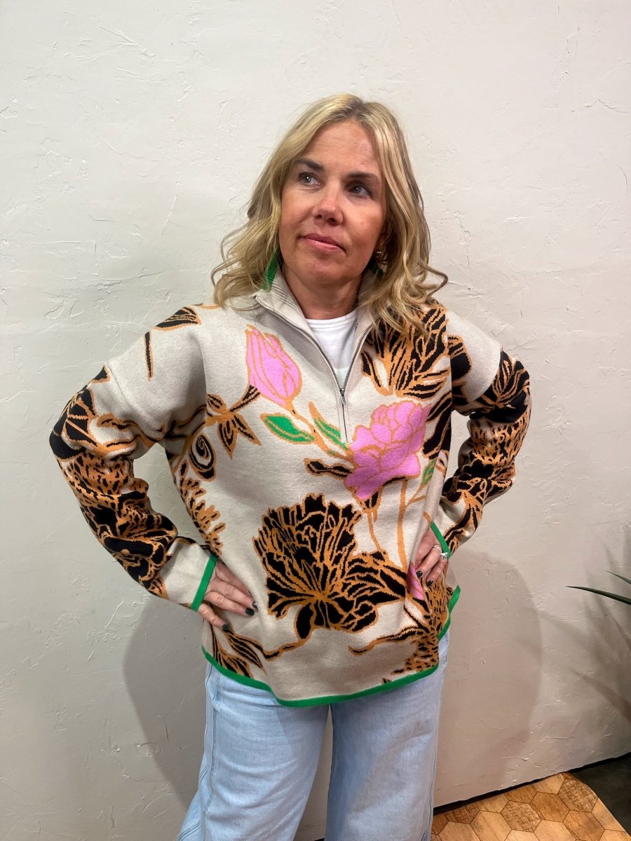 Bouquet Knit 1/4 Zip - Revel Boutique