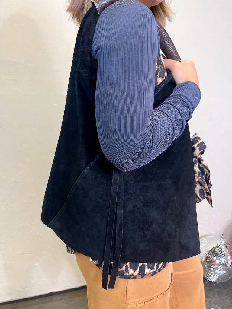 Brooklyn Suede Shoulder Bag - Black - Revel Boutique