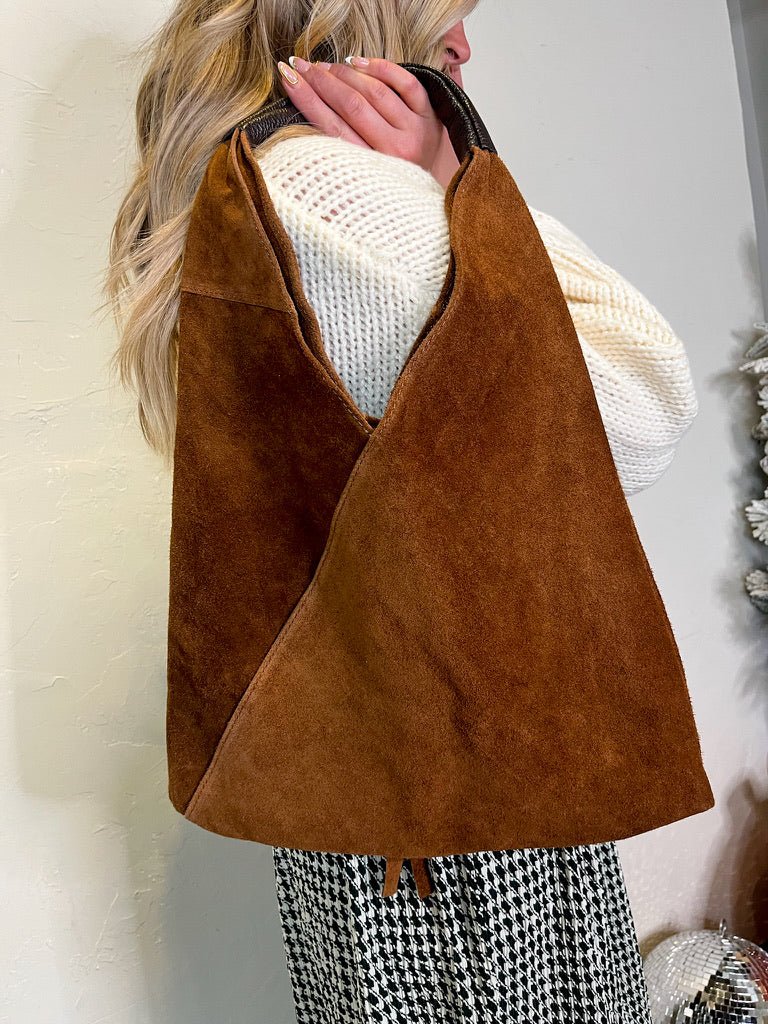 Brooklyn Suede Shoulder Bag - Brown - Revel Boutique