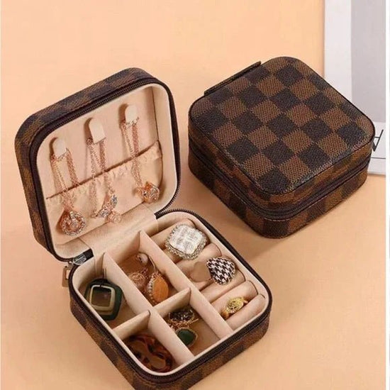 Brown Check Jewelry Travel Case - Revel Boutique