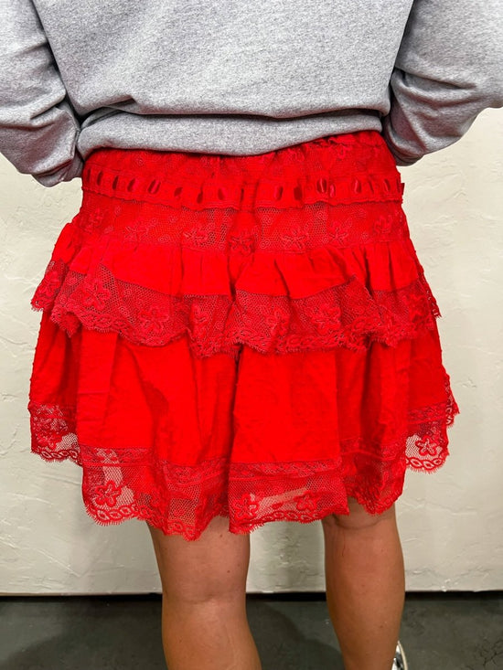 Burning Red Lace Mini Skirt - Revel Boutique