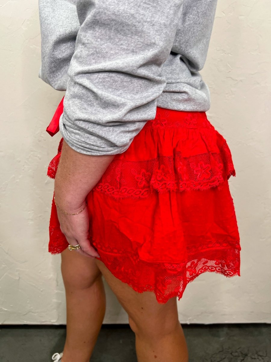 Burning Red Lace Mini Skirt - Revel Boutique