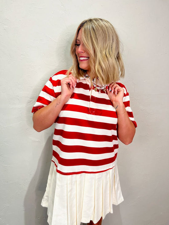 Busy Bee Pleated Dress - Red - Revel Boutique