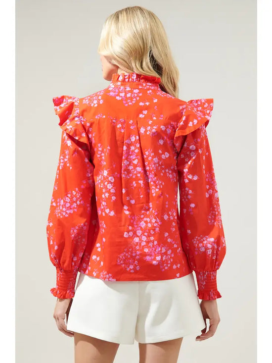 Ibis Floral Button Front Poplin Blouse by Sugar Lips