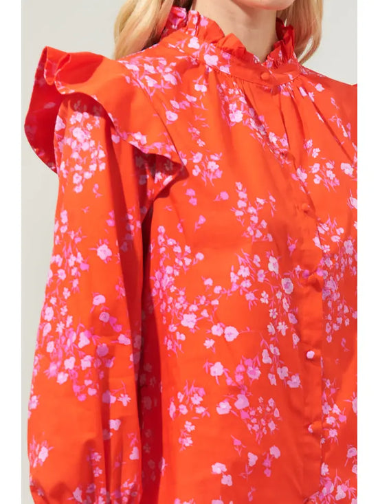 Ibis Floral Button Front Poplin Blouse by Sugar Lips
