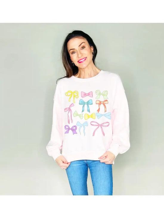 Bow Coquette Bow Sweatshirt-Light Pink