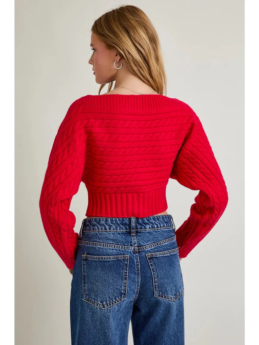 Cable Off Shoulder -Red - Revel Boutique