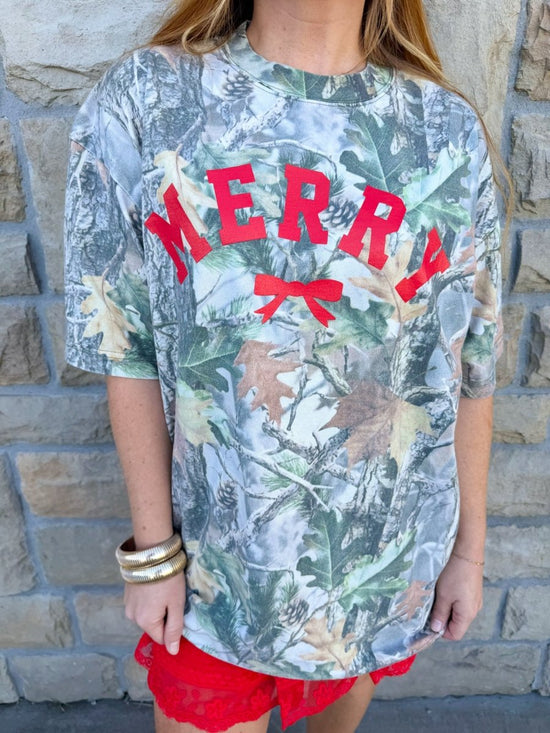 Camo Merry Bow Tee - Revel Boutique
