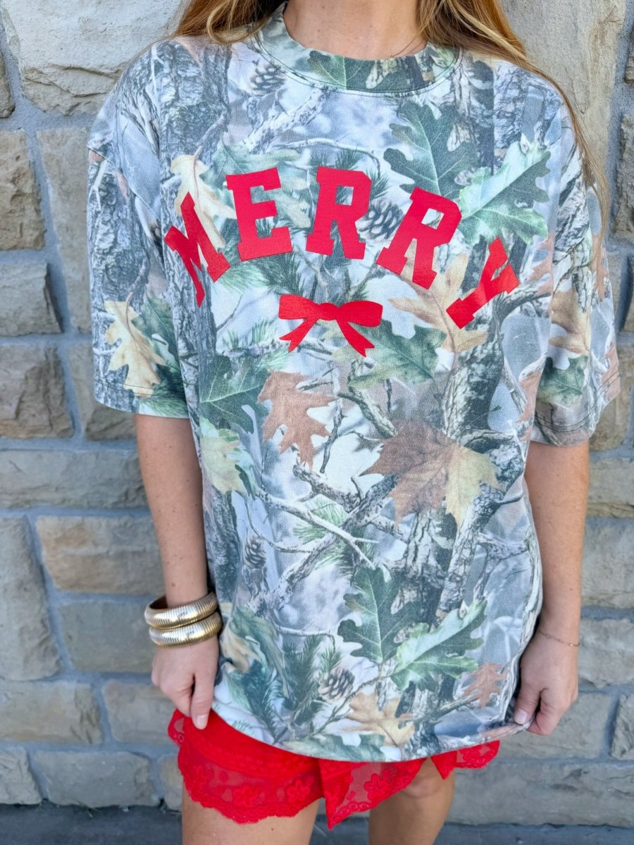 Camo Merry Bow Tee - Revel Boutique