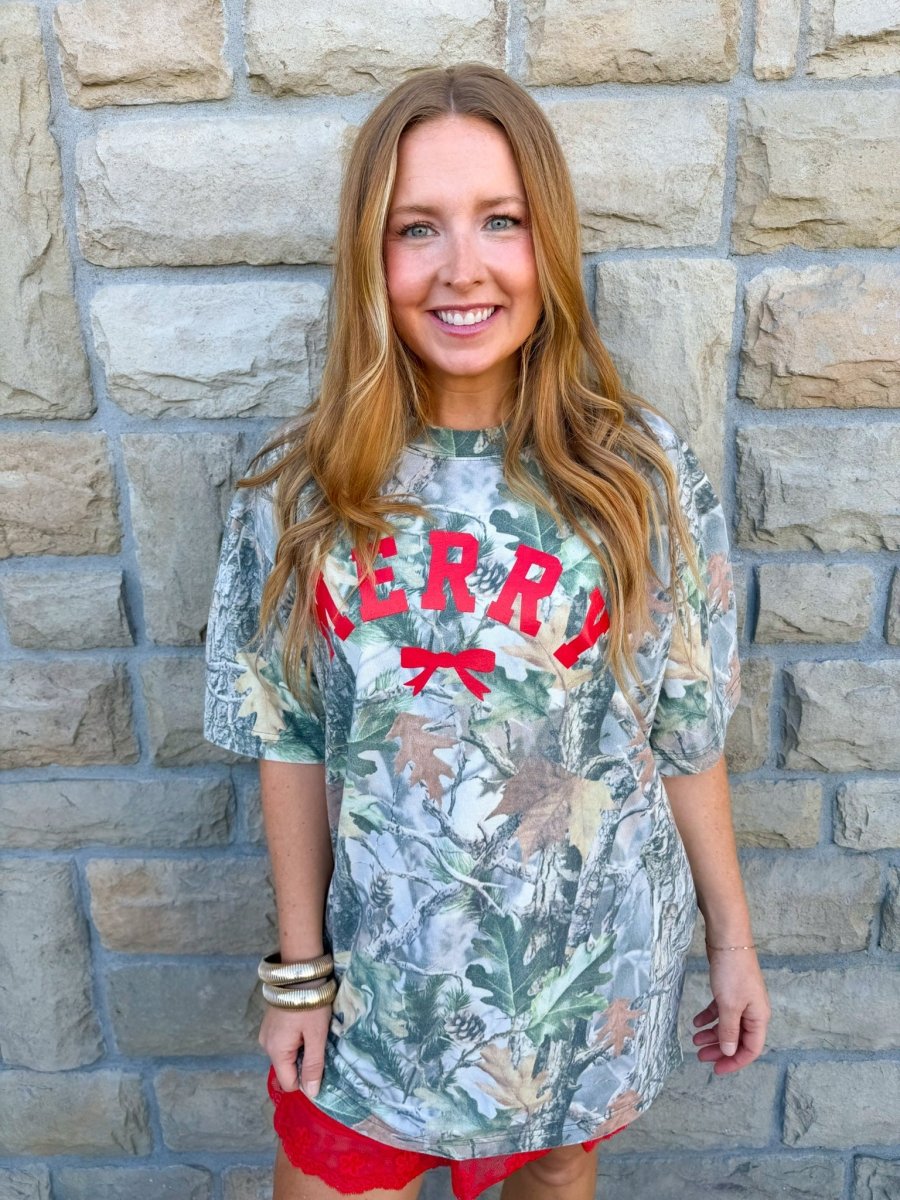 Camo Merry Bow Tee - Revel Boutique