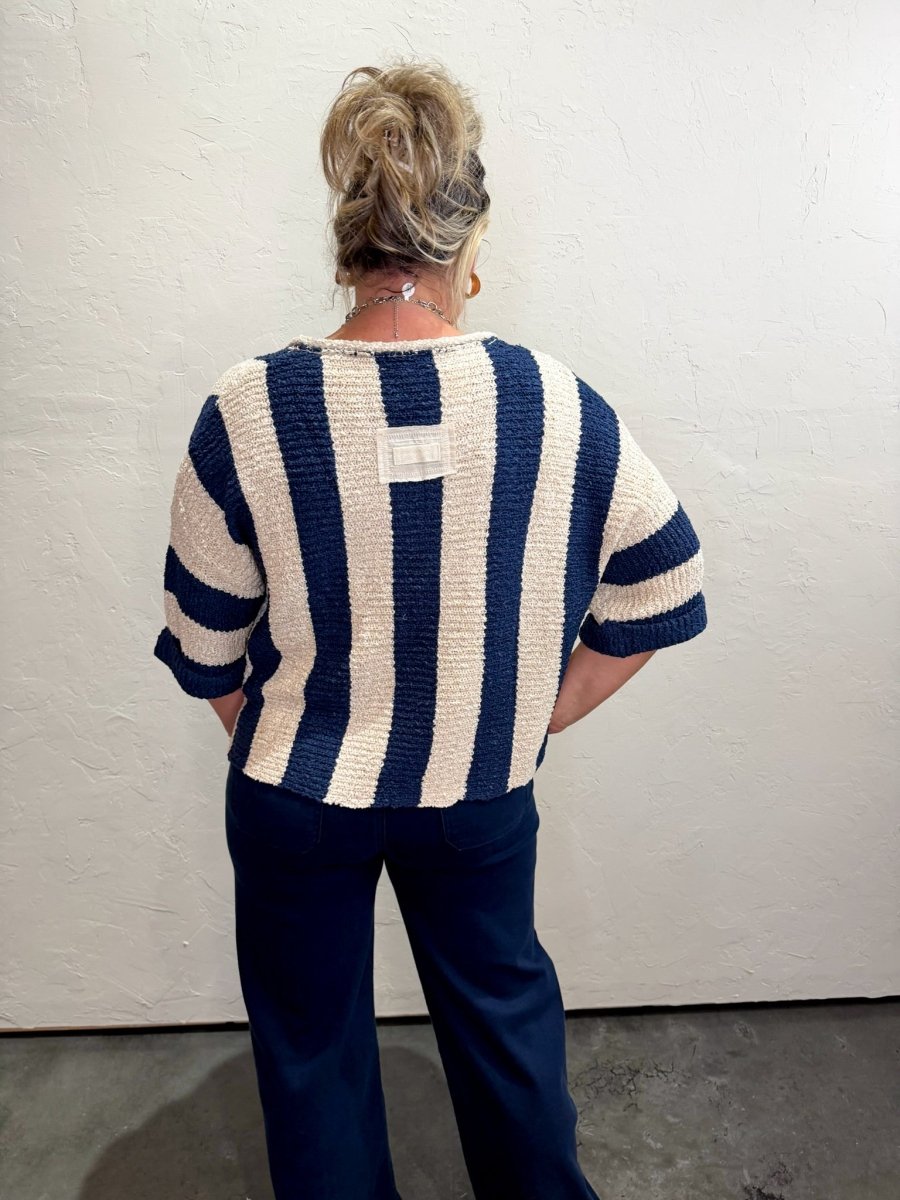 Champion Stripe Sweater - Navy - Revel Boutique
