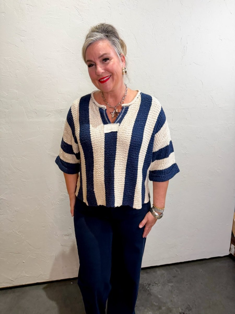 Champion Stripe Sweater - Navy - Revel Boutique