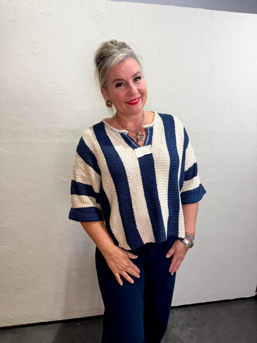 Champion Stripe Sweater - Navy - Revel Boutique